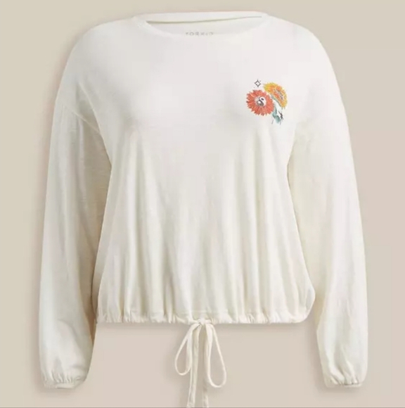 Torrid Come As You Are Classic Fit Cotton Drop Shoulder Long Sleeve Tie Hem Tee - Picture 1 of 4